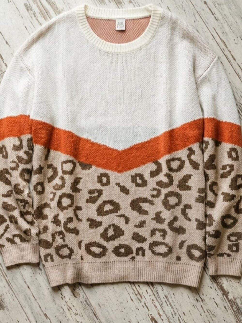 Sew In Love Sweater 2XL Womens Leopard Print Colorblock Knit Pullover